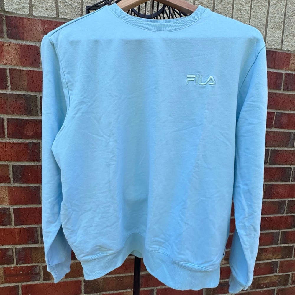 FILA Crew-Neck Sweatshirt Embroidered Logo Leisurewear Casual Side Pockets L